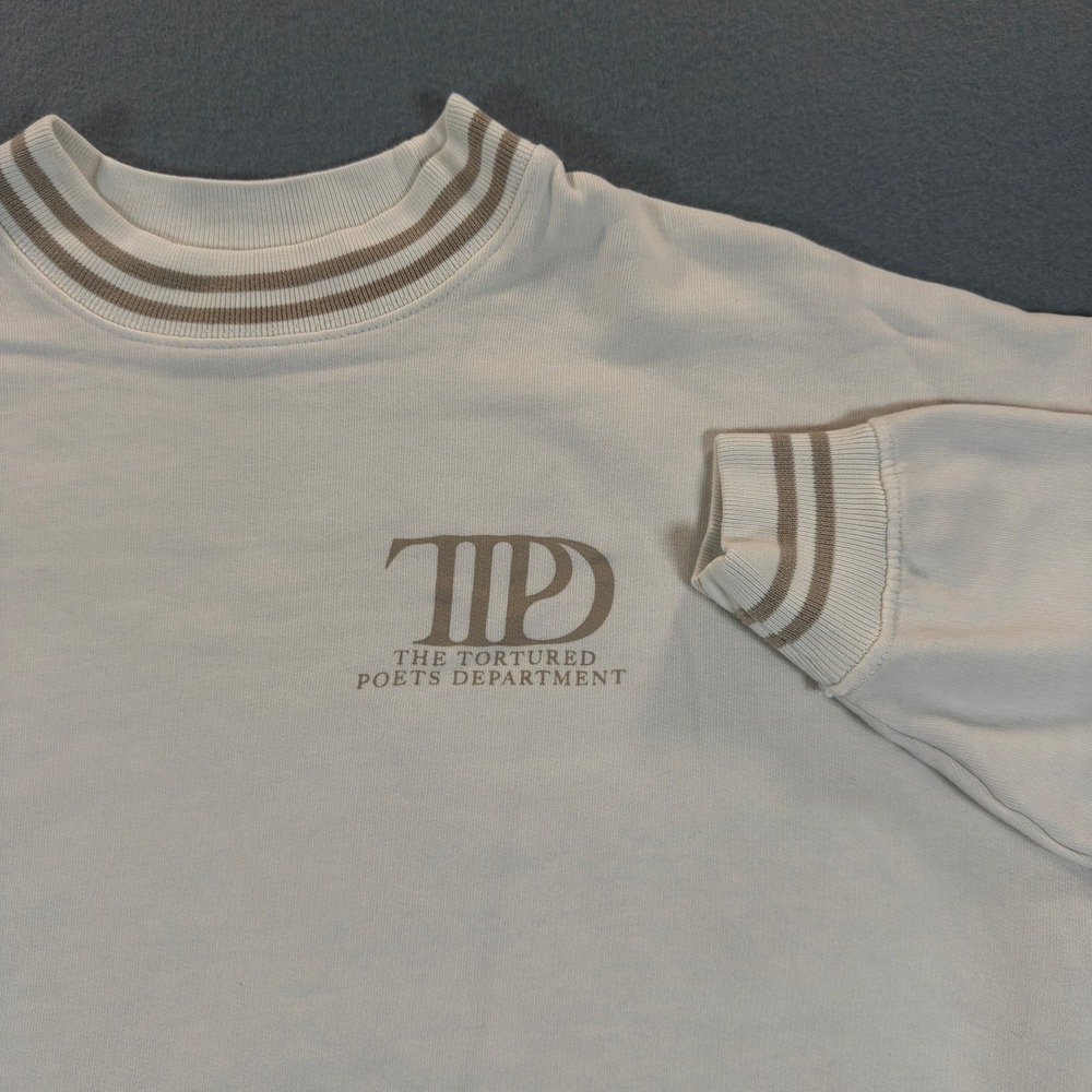 Taylor Swift TTPD The‎ Tortured Poets Department Cream Striped Crewneck XS
